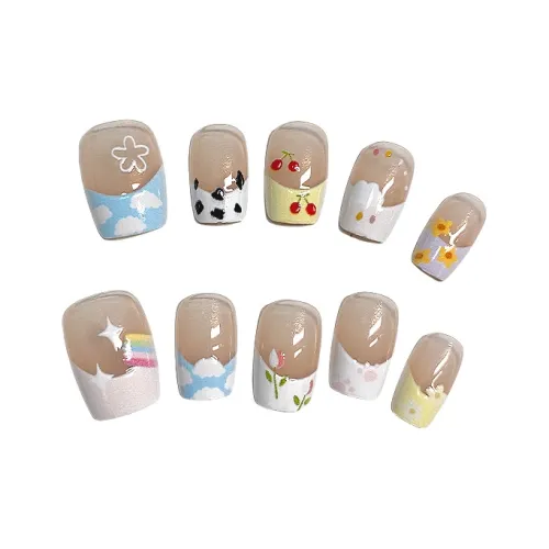 T Z Весенне-летний Цветочный False Nail Короткий Квадратный Цвет Jump Телесный Милый