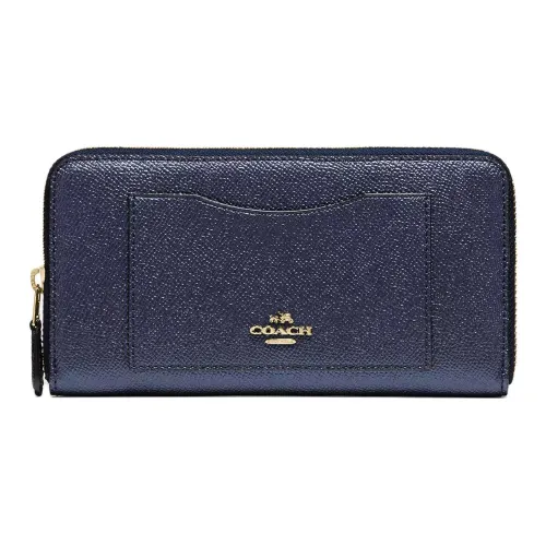 COACH Accordion Zip Wallet Кожа Кошелек Маленький Женский Морской Синий
