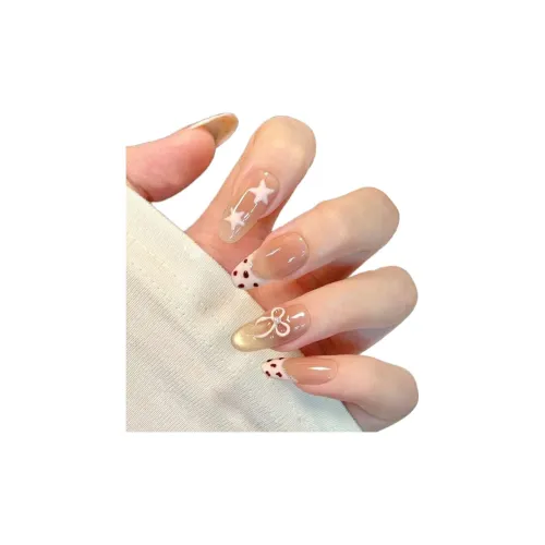 AIDINGQI Розовый кварц Звезда Леопардовый принт Французский Кошачий глаз Бант False Nail Овал Городской CHIC Розовый Градиентный Coquette 22mm