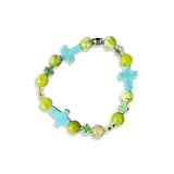 Крест, цепь, браслет с бусинами [зеленый]