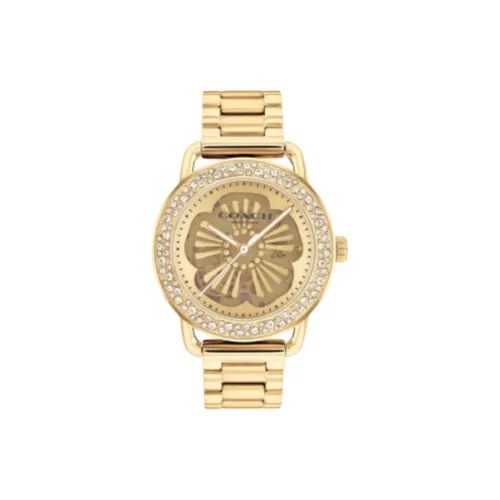 COACH Женские часы Кварцевый механизм корпус из нержавеющей стали ремешок 37 мм золотистый циферблат