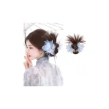 Заколка-краб "Голубой цветок", стиль [Холодный коричневый]