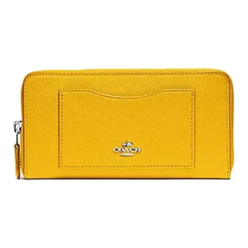 COACH Accordion Zip Wallet Крестовая текстура Кожа Кошелек Маленький Женский Желтый