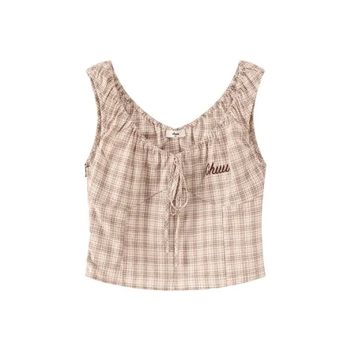 CHUU Кофейная клетка Женские Шифоновые рубашки