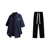 Комплект одежды (Темно-синяя рубашка + черные повседневные штаны)