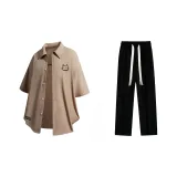 Комплект одежды (Светло-Кофейная рубашка + Черные повседневные штаны)