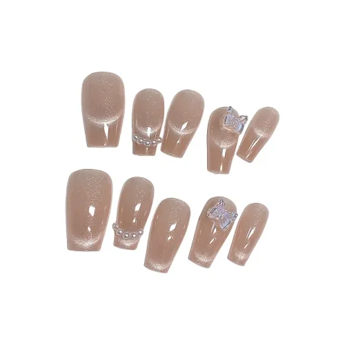 T Z 3D-эффект Бабочка False Nail Патч Короткий Накладные ногти MID Длина Розовый Градиентный Кошачий глаз 16мм