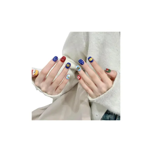 Rui Jin Осветляющий Атмосферный Ручной Работы 3D Эффект Смайлик False Nail Короткий Многоцветный Jump Цвет Милый 16 мм