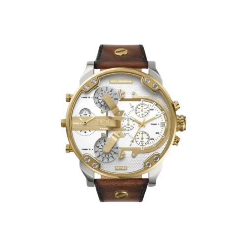 DIESEL Наручные часы Кварцевый механизм Кожаный ремешок 57 мм Белый циферблат Мужские часы