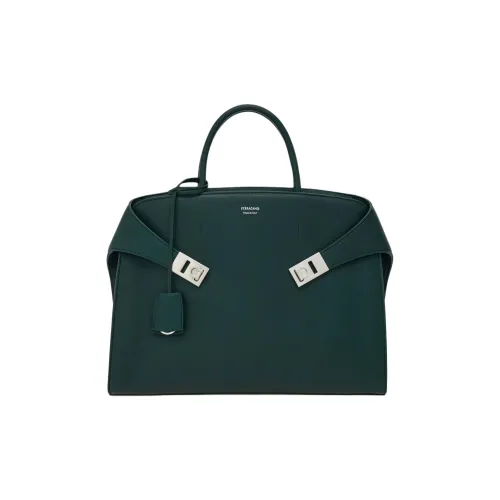 Ferragamo Hug Hammered Текстура Телячья кожа Доска Коробка для документов Сумка на одно плечо Мужская Мшисто-зеленая