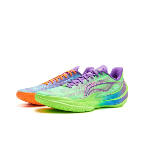 LINING Blade 5 V2 Баскетбольные кроссовки Низкий топ Неоново-зеленый Фиолетовый Несовпадающий Мужской