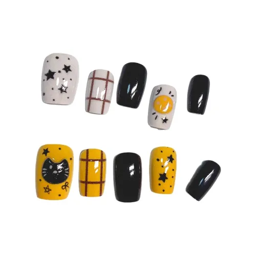 T Z Cute Pumpkin False Nail Short LADDER Short Square Multicolor Solid Color Instagram Style