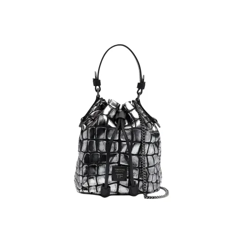 TOM FORD DISCO Телячья кожа с козьей кожей Ведрообразная сумка Сумка через плечо Сумка Женская серебряная