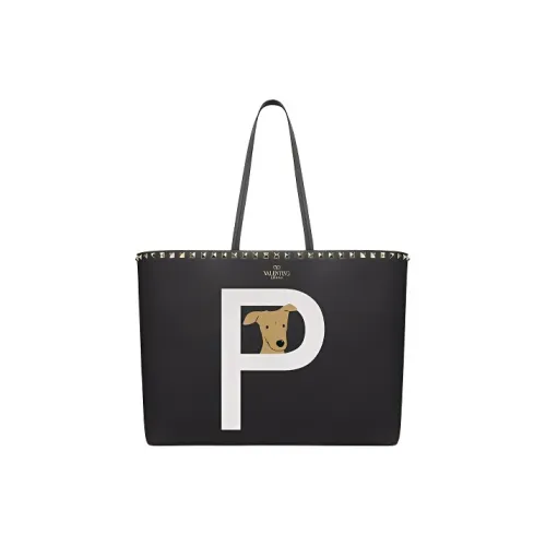 Valentino Телячья кожа Тоут Сумка Сумка для покупок Сумка на плечо Сумка Женская Черная