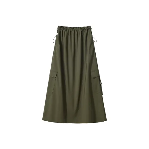 AMII Армейский зеленый Женские Повседневные длинные юбки