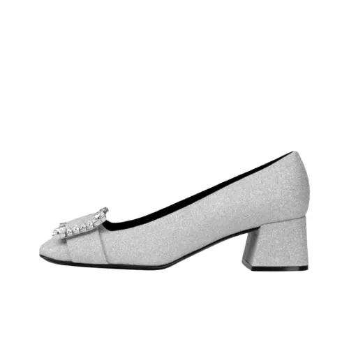 SERGIO ROSSI Sr Prince Грубый каблук Высокие каблуки 4,5 см Женские Серебристый