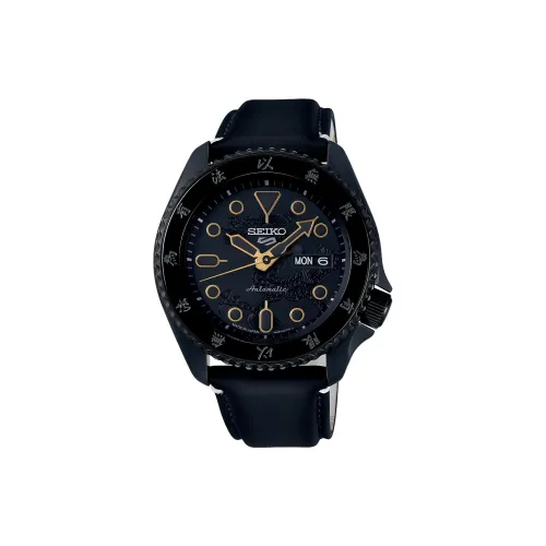 SEIKO 5 Sports Collection Автоматический Механический Механизм Корова Кожа Нейлоновый Ремешок Часы 42,5 мм Мужские Часы Черный Циферблат