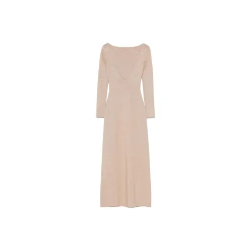 MaxMara Длинное платье с длинными рукавами женское бежевый