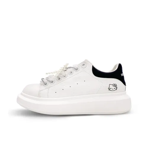 Hello Kitty Slip-resistant Abrasion-resistant Breathable Low-Top Skateboard Shoes Women's White Black Хелло Китти Противоскользящие Устойчивые к истиранию Дышащие Низкие Кроссовки для скейтбординга Женские Белые Черные