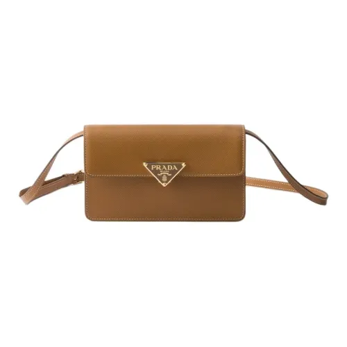 PRADA Saffiano Телячья кожа Сумка через плечо Мини Женская Карамель