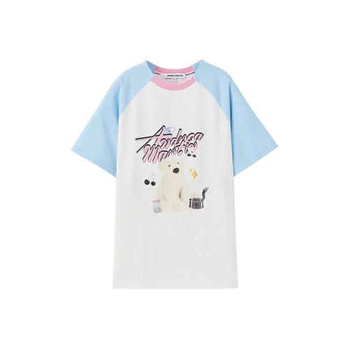 ANDREA MARTIN Синие с Белым Lettering Женские Футболки