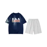 Темно-синий (Темно-синий топ + Цветочный Белый и Серый шорты)