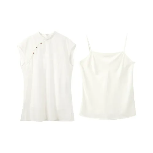 3COLOUR Одежда Комплекты Жемчужно-белая Рубашка + Камисоль Женские Повседневные Костюмы