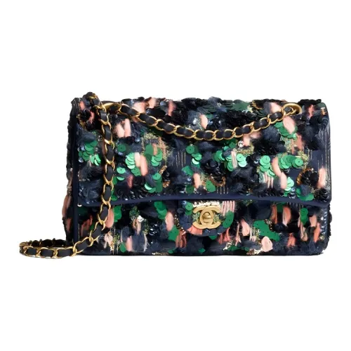 CHANEL Classic Flap CF Шелковый атлас Шерсть с металлическими бусинами Сумка через плечо Женская Синяя Зеленая Розовая
