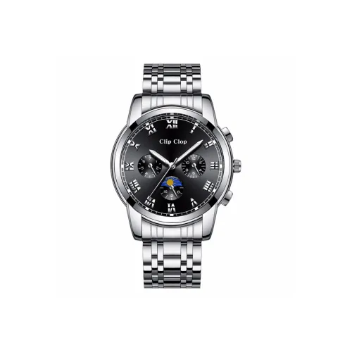 Clip Clop Кварцевый механизм стальной ремешок мужские часы черный циферблат
