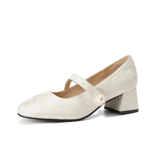 City Camel Грубый каблук Туфли Мэри Джейн Женские Абрикос