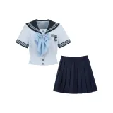 Топ с короткими рукавами +42A, юбка, комплект одежды (включает синий гороховый узор, арочный)