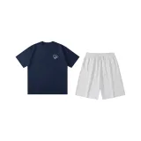 Темно-синий (Темно-синий топ + Цветочный Белый и Серый шорты)