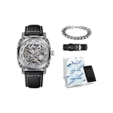 Серебряный корпус, серый циферблат, ремешок [модная коробка + ремень из натуральной кожи + кубинский браслет]