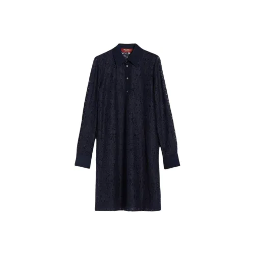 MaxMara Studio Adamo Коллекция Цветочный Кружево Платье Длинное с Длинными Рукавами Женское Морской Синий