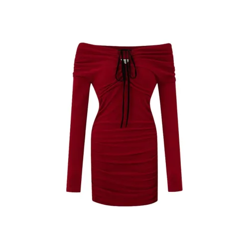 DIANA VEVINA Red Женские Длинные Платья с Рукавами