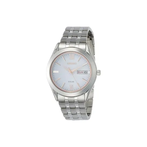 SEIKO Солнечный кварцевый механизм нержавеющая сталь ремешок часы 37,4 мм мужские белый циферблат