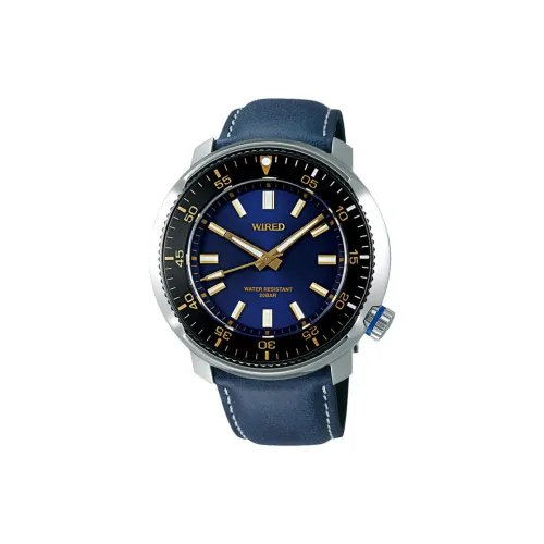 SEIKO Wired Collection Кварцевый механизм Кожаный ремешок Часы 45 мм Мужские часы Синий циферблат