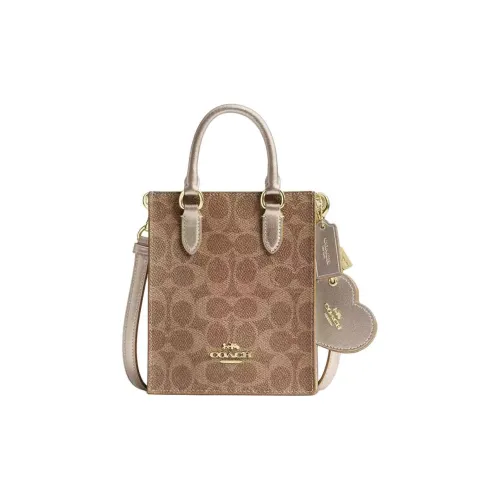 COACH Boxed Покрытый холст с кожаными вставками Гармошка-боковая сумка Сумка через плечо Мини-сумка Женская Хаки