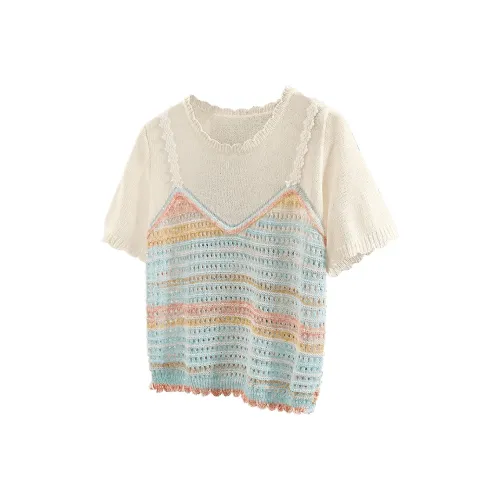 SIBAISHE Бежевый и Светло-Синий Женский Трикотаж