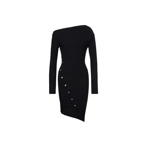 PHILOSOPHY DI LORENZO SERAFINI Черное Женское Длинное Платье с Рукавами