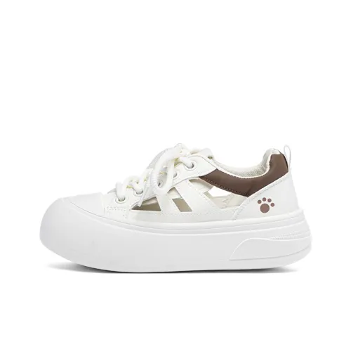 RENBEN Slip-resistant Abrasion-resistant Breathable Low-Top Skateboard Shoes Women's Beige Coffee