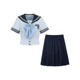 Топ с короткими рукавами +75 см длинная юбка комплект одежды (включает синий гороховый узор арочный)