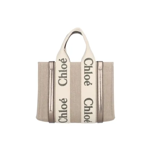 Chloe Woody Linen Tote Bag Shopping Bag Shoulder Bag Crossbody Bag Small Women's Khaki and Beige