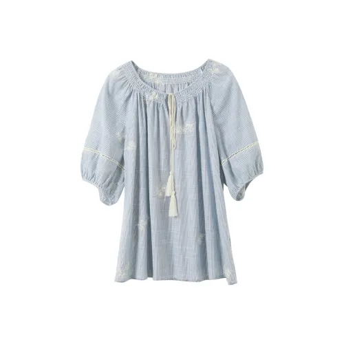 3COLOUR Небесно-синие полоски Женские рубашки