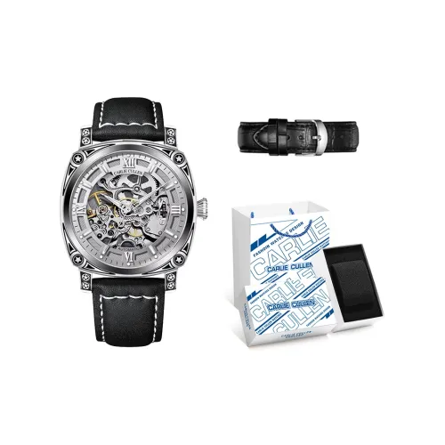 CARLIECULLEN Автоматический Механический Механизм Естественная Кожа Ремешок Часы Мужские Циферблат Серый