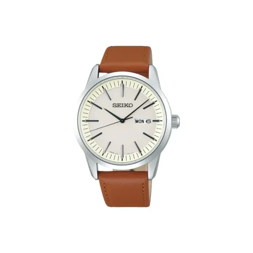 SEIKO Selection Collection Солнечный Кварцевый Механизм Кожаный Ремешок Часы 40 мм Мужские Часы Серый Циферблат