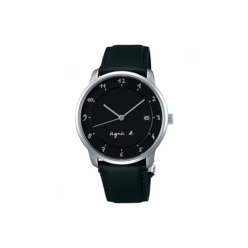 Agnes B. Наручные часы Кварцевый механизм Кожаный ремешок 38 мм Черный циферблат Мужские часы