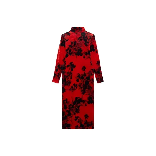 BALENCIAGA Red Женские Длинные Рукава Платья
