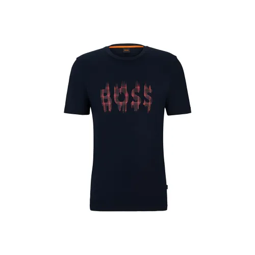 HUGO BOSS Хлопок Джерси Регулярный крой Рубашка с Artwork Сезонной Рубашка Мужская Темно-синий