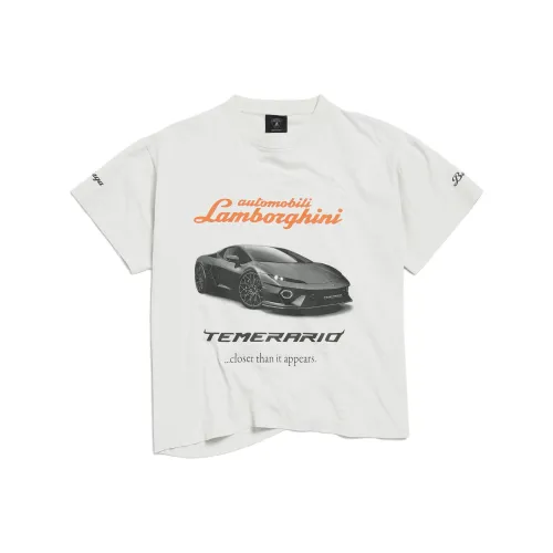 Balenciaga x AUTOMOBILI LAMBORGHINI Стандартная футболка Женская Белая Свободный крой